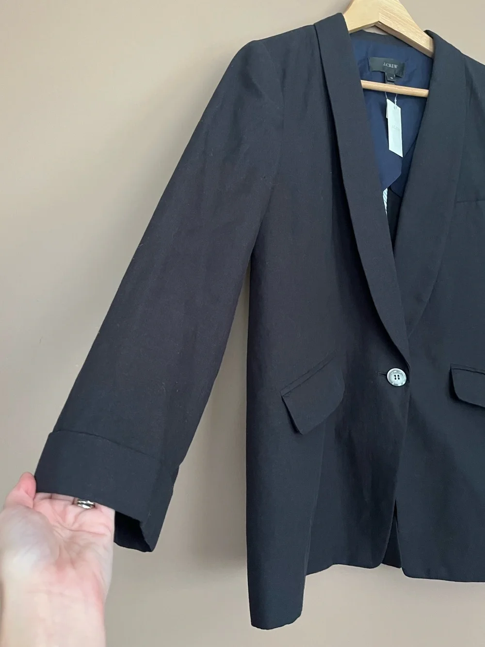 {J. Crew} Linen Blend Single Button Closure Blazer in Black - Women’s 12